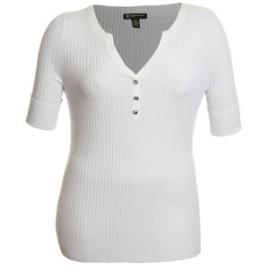 0x White Short Cuffed Sleeve Ribbed Henley Shirt INC NEW w/ tags Plus Sizes